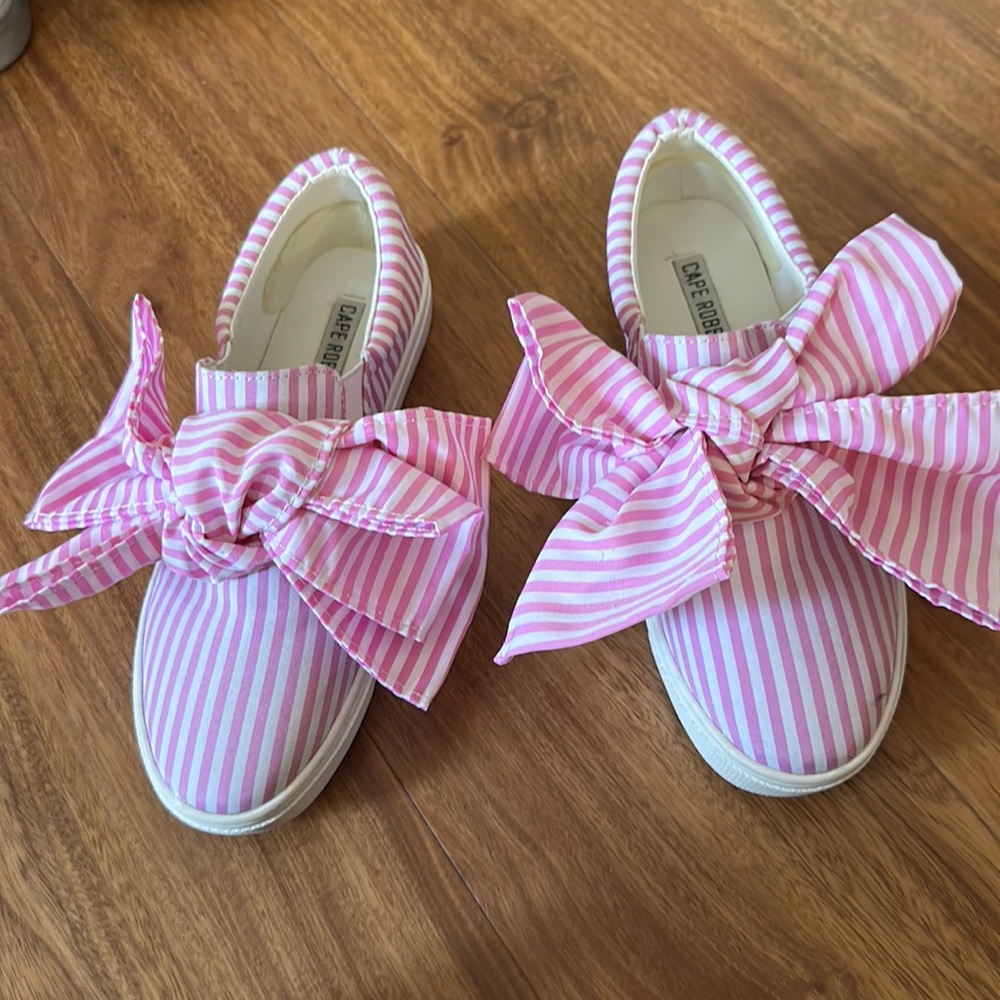 Pink stripe big bow slip on sneakers 6